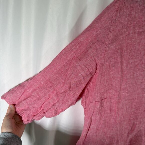 Tahari 100% Linen Hooded Women's 1X Red Lightweight Vneck 3/4 Sleeve - Picture 3 of 10